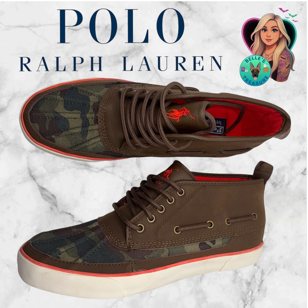 Polo Ralph Lauren Parkstone Mid Camouflage Leather Canvas Chukkas Men 12 D Shoes